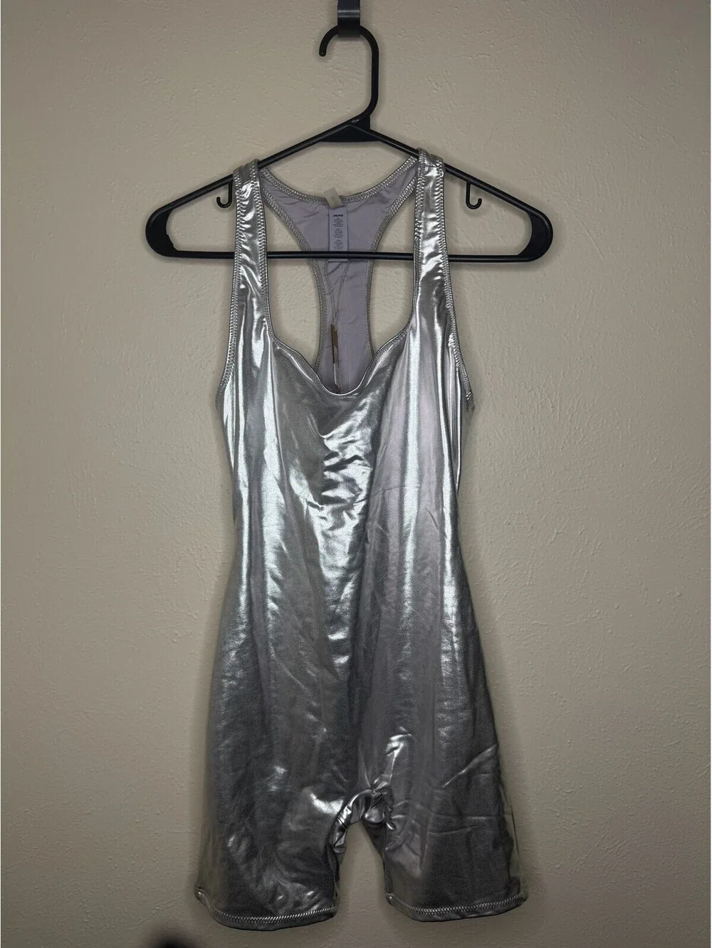 SKIMS Swim Romper Metallic Bodysuit Silver Women's Size S NWT